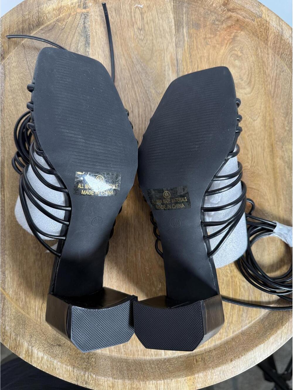 NWB Lulus Finu Black Lace-Up High Heel Sandals Size 6.5 - Picture 3 of 11